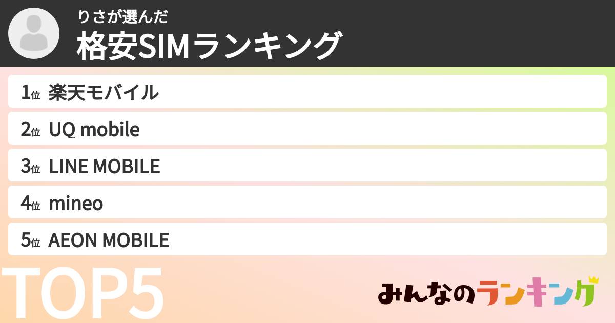 りささんの「格安SIMランキング」