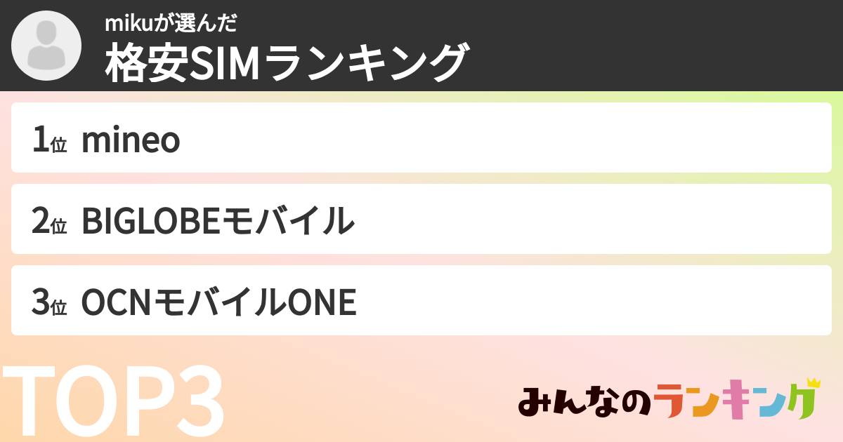 mikuさんの「格安SIMランキング」