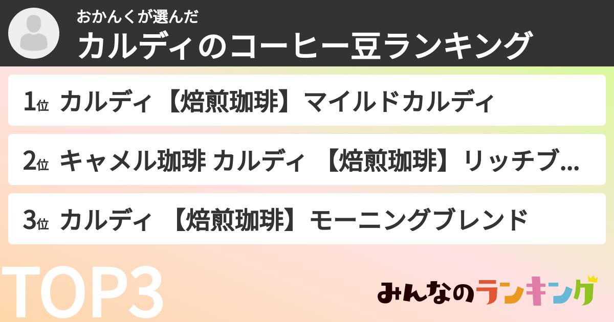 おかんくさんの「カルディのコーヒー豆ランキング」