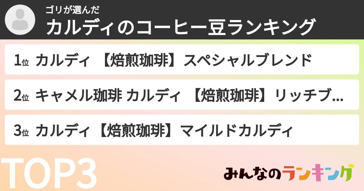 ゴリさんの「カルディのコーヒー豆ランキング」