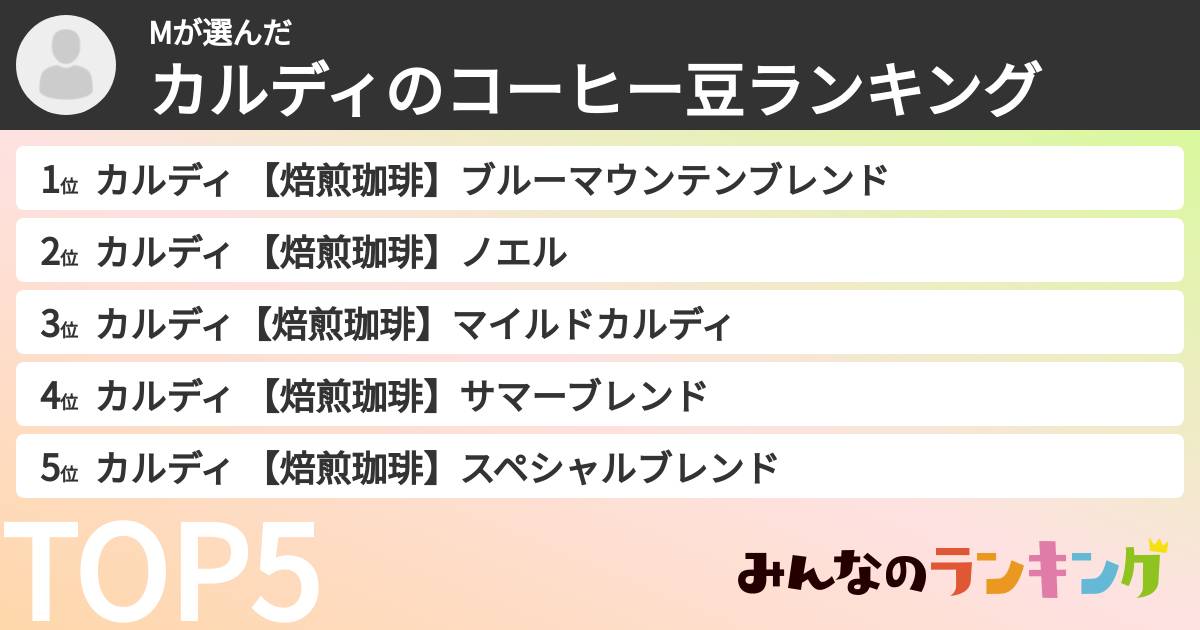 Mさんの「カルディのコーヒー豆ランキング」