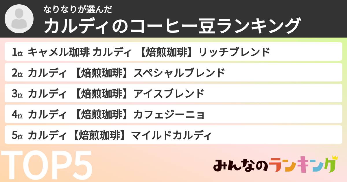 なりなりさんの「カルディのコーヒー豆ランキング」