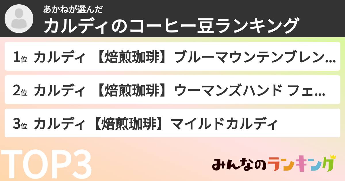 あかねさんの「カルディのコーヒー豆ランキング」