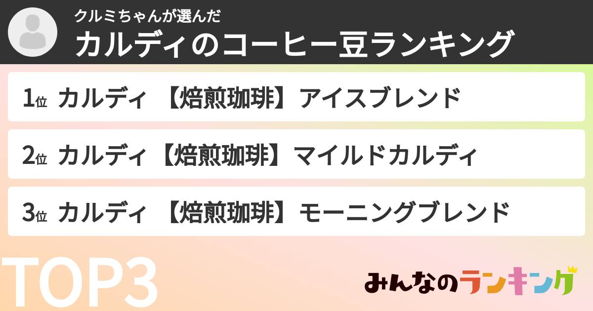 クルミちゃんさんの「カルディのコーヒー豆ランキング」
