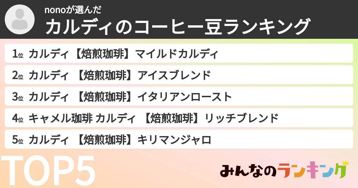 nonoさんの「カルディのコーヒー豆ランキング」
