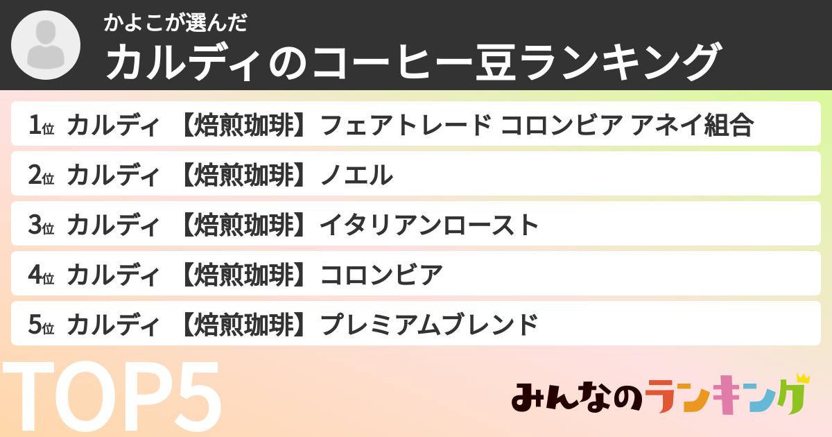かよこさんの「カルディのコーヒー豆ランキング」