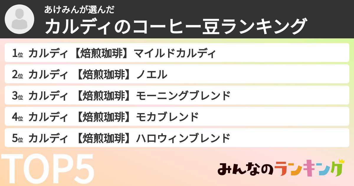 あけみんさんの「カルディのコーヒー豆ランキング」