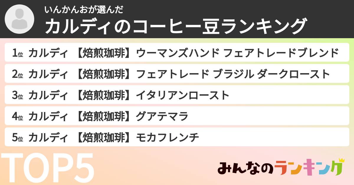 いんかんおさんの「カルディのコーヒー豆ランキング」