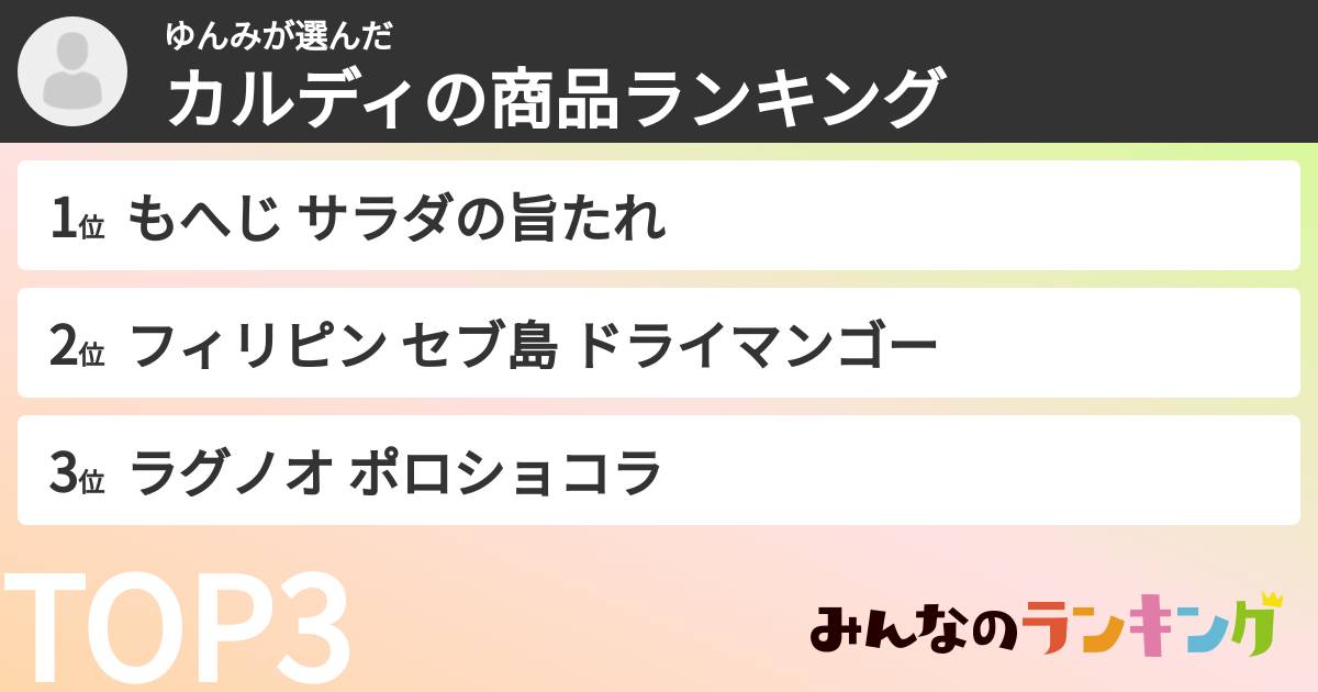 ゆんみさんの「カルディの商品ランキング」