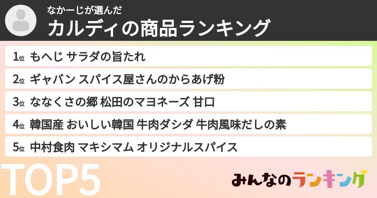 なかーじさんの「カルディの商品ランキング」