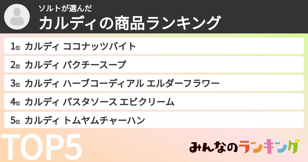 ソルトさんの「カルディの商品ランキング」