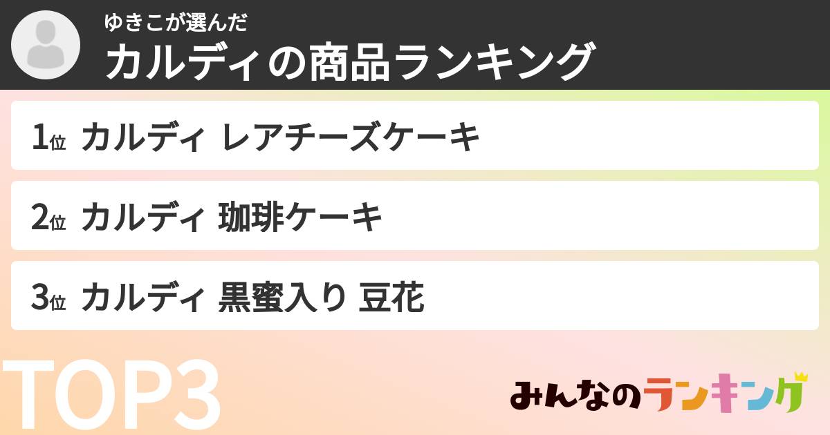 ゆきこさんの「カルディの商品ランキング」