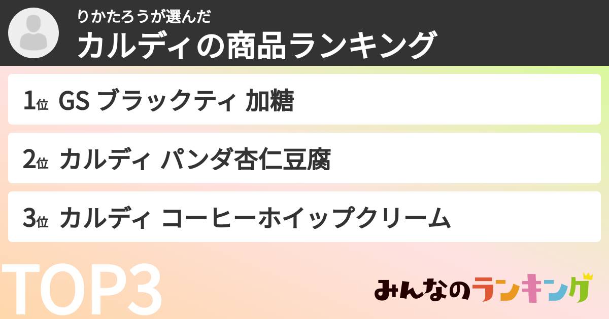 りかたろうさんの「カルディの商品ランキング」