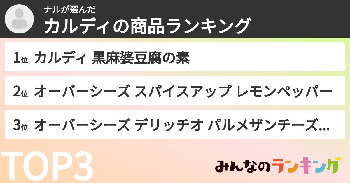 ナルさんの「カルディの商品ランキング」