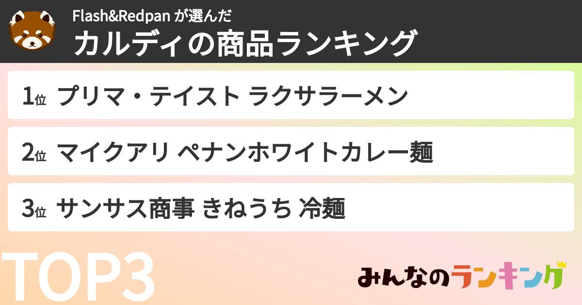 Flash&Redpan さんの「カルディの商品ランキング」