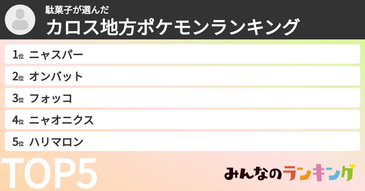 駄菓子さんの「カロス地方ポケモンランキング」