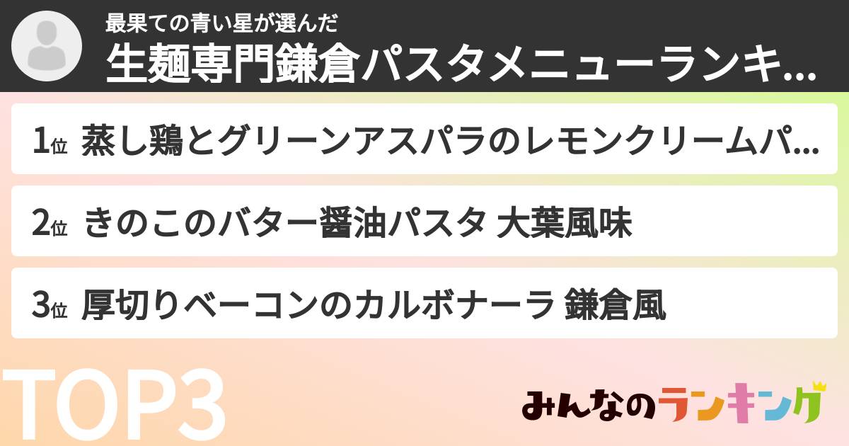 最果ての青い星さんの「生麺専門鎌倉パスタメニューランキング」