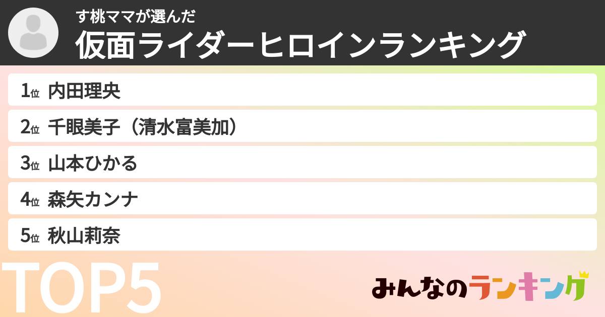 す桃ママさんの「仮面ライダーヒロインランキング」