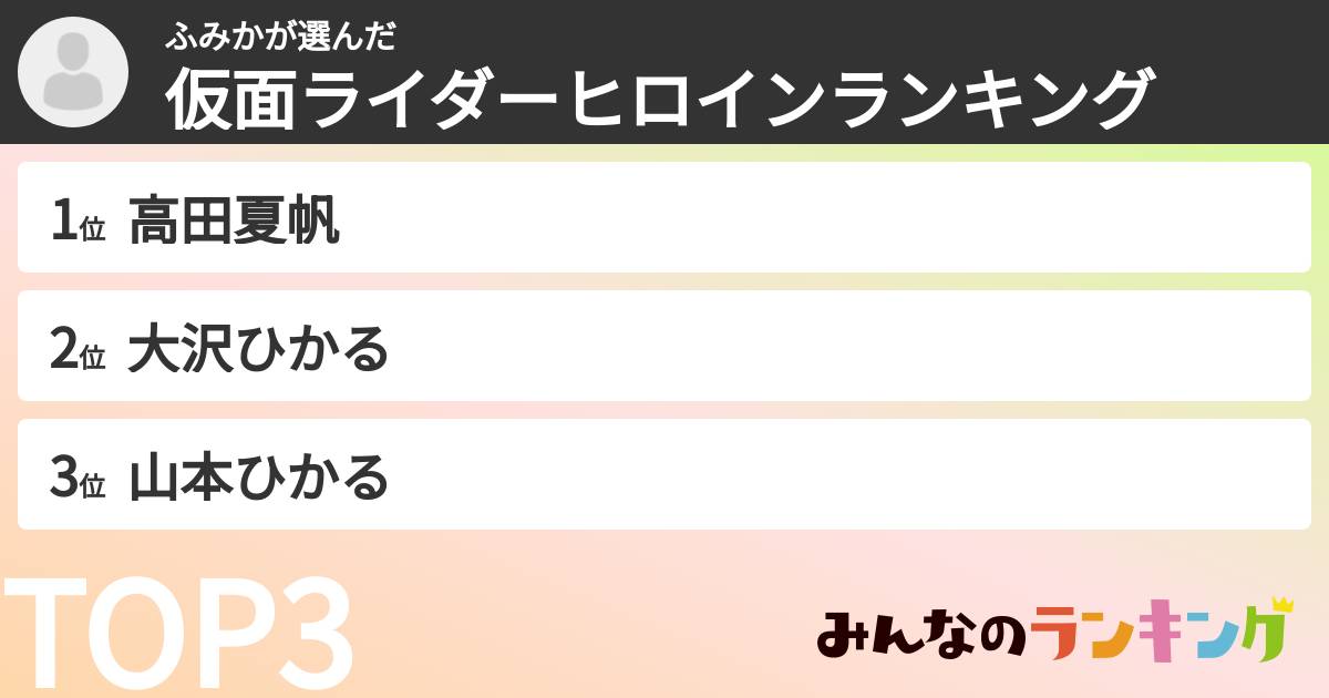 ふみかさんの「仮面ライダーヒロインランキング」