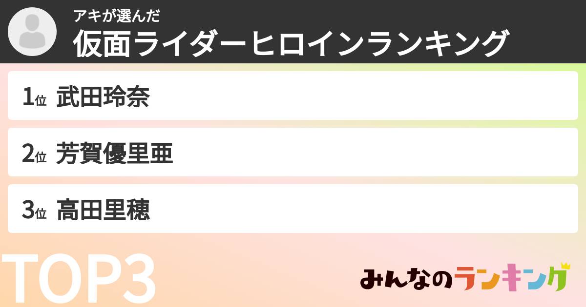 アキさんの「仮面ライダーヒロインランキング」