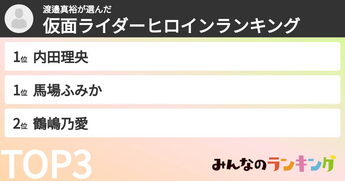 渡邉真裕さんの「仮面ライダーヒロインランキング」