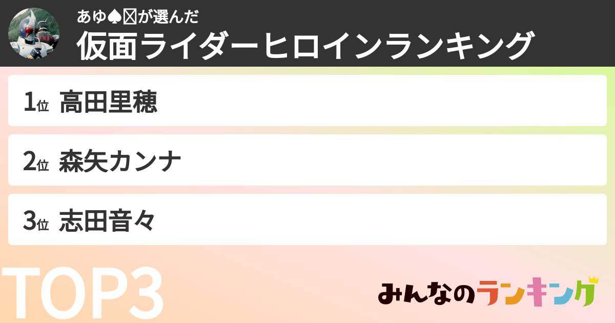 あゆ♠️❤️さんの「仮面ライダーヒロインランキング」