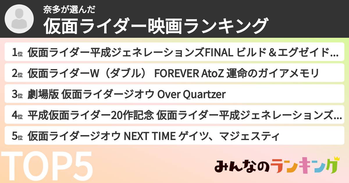 奈多さんの「仮面ライダー映画ランキング」