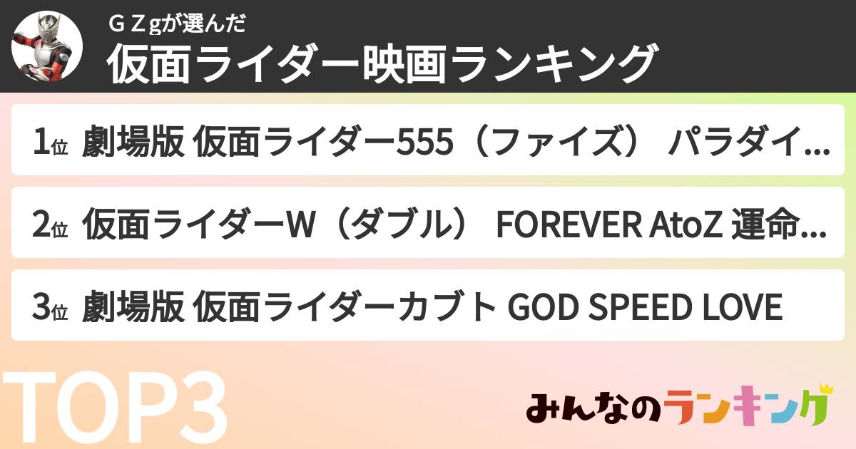 ＧＺgさんの「仮面ライダー映画ランキング」