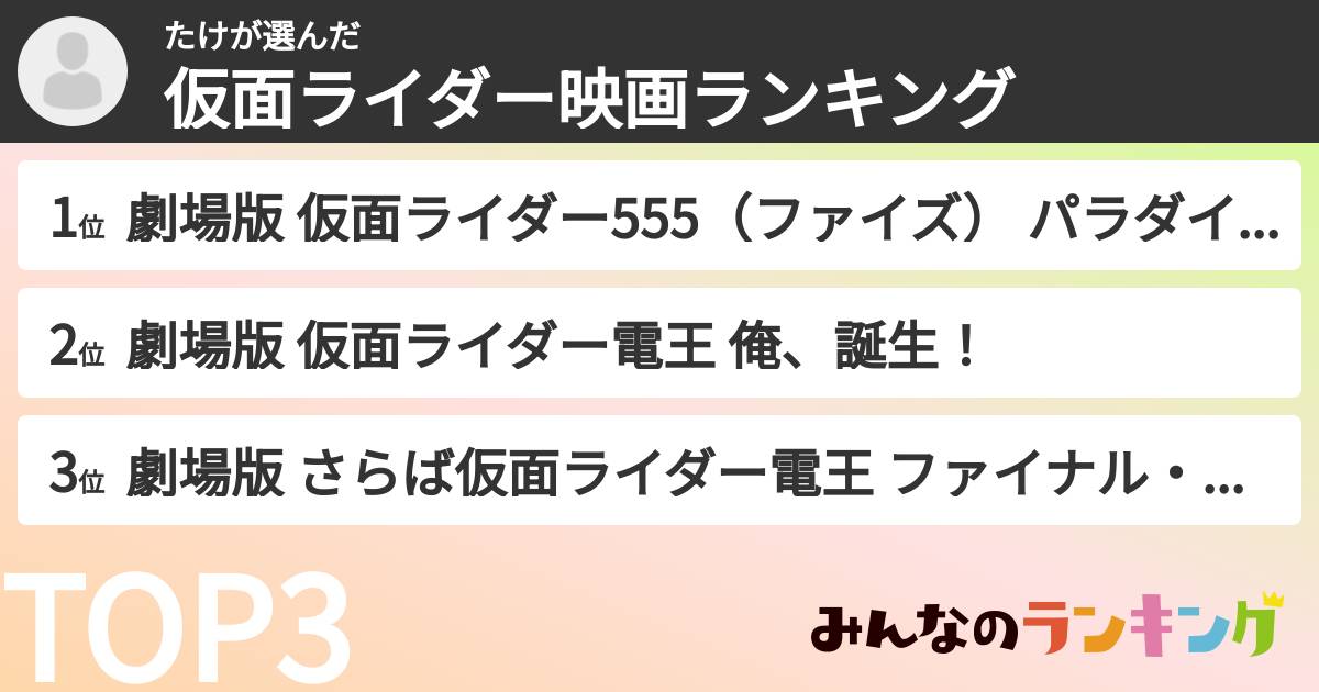 たけさんの「仮面ライダー映画ランキング」