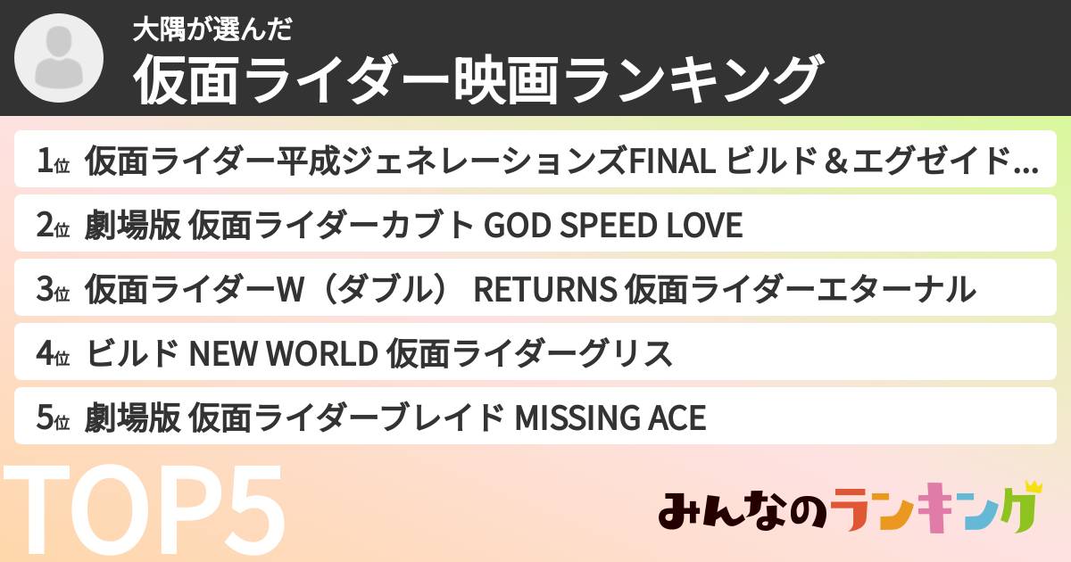 大隅さんの「仮面ライダー映画ランキング」