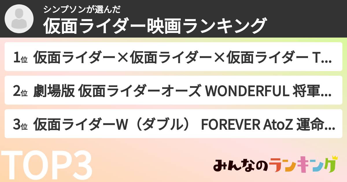 シンプソンさんの「仮面ライダー映画ランキング」