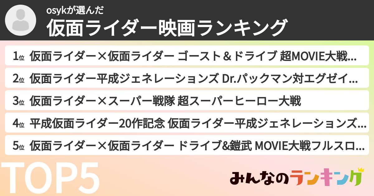 osykさんの「仮面ライダー映画ランキング」