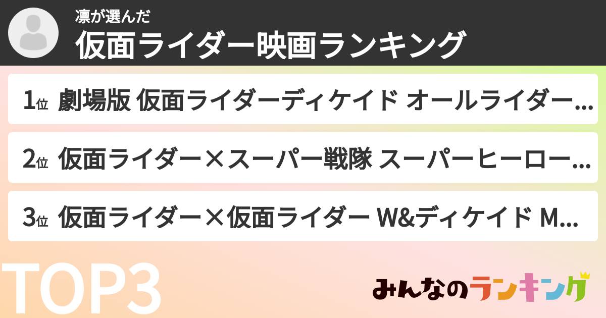 凛さんの「仮面ライダー映画ランキング」