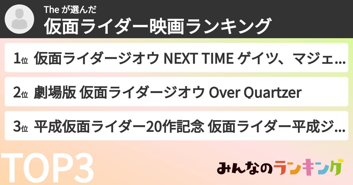 The さんの「仮面ライダー映画ランキング」