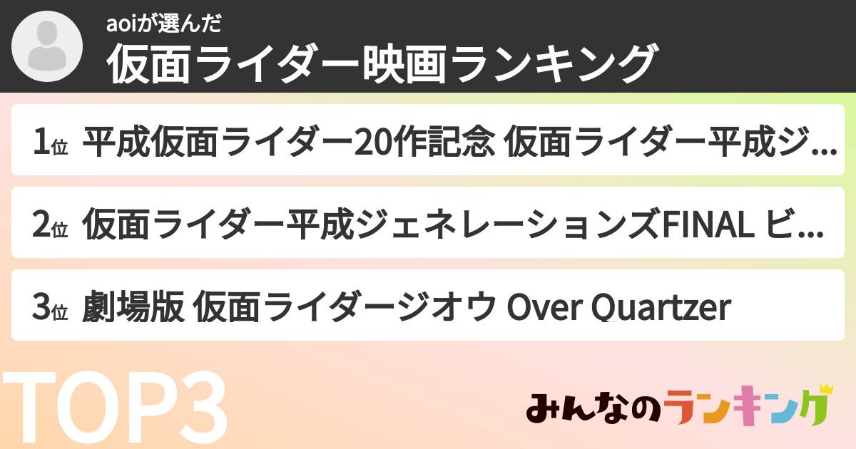 aoiさんの「仮面ライダー映画ランキング」