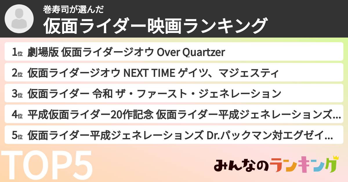 巻寿司さんの「仮面ライダー映画ランキング」