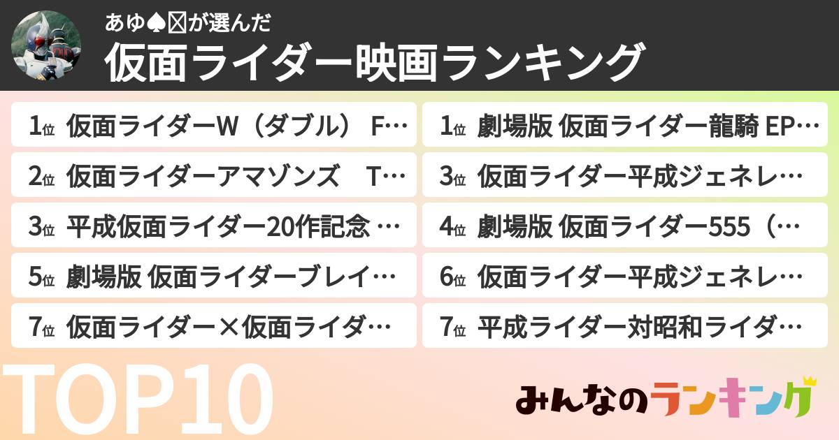 あゆ♠️❤️さんの「仮面ライダー映画ランキング」