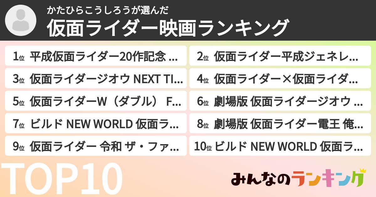 かたひらこうしろうさんの「仮面ライダー映画ランキング」