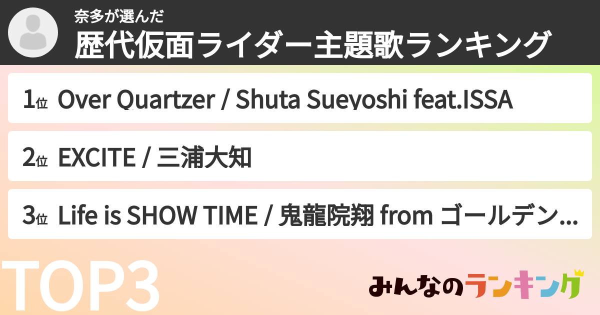 奈多さんの「歴代仮面ライダー主題歌ランキング」