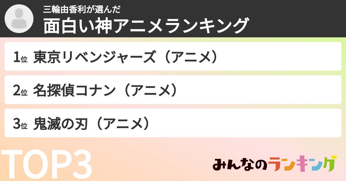 三輪由香利さんの「面白い神アニメランキング」