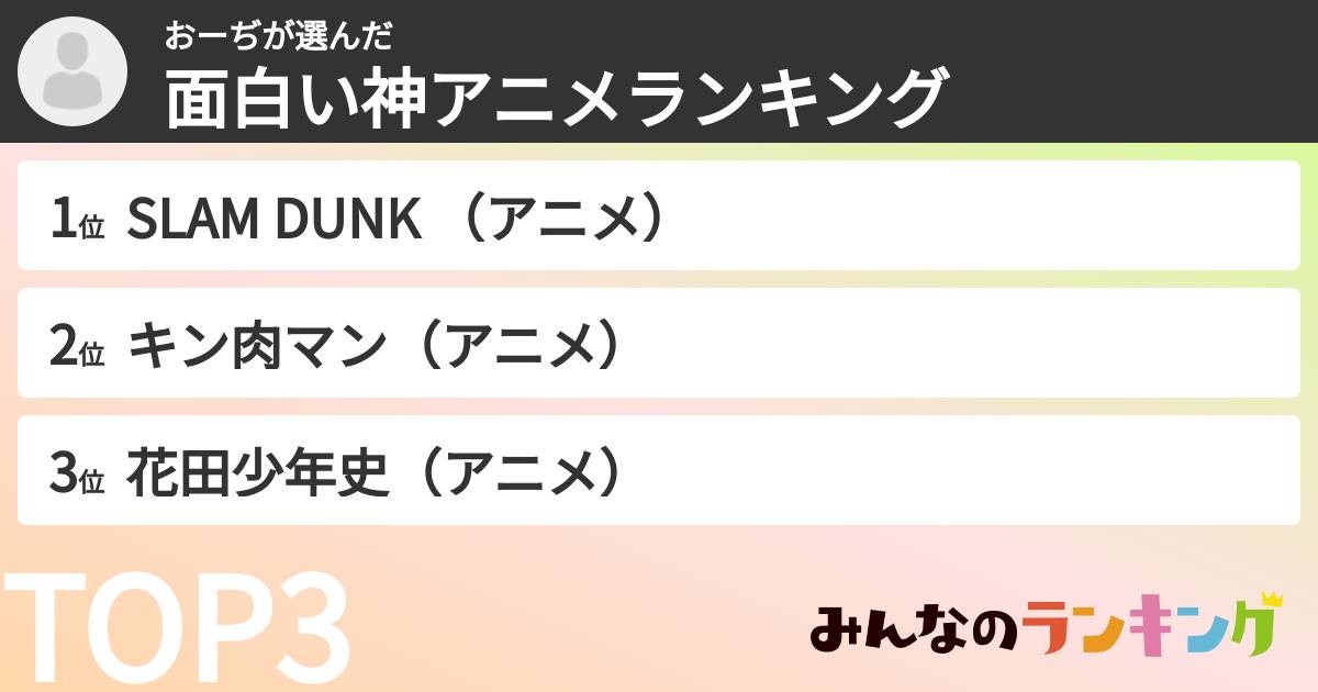 おーぢさんの「面白い神アニメランキング」