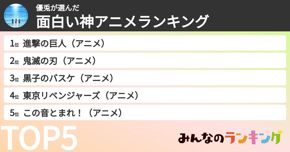 優兎さんの「面白い神アニメランキング」