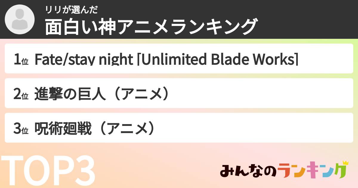 リリさんの「面白い神アニメランキング」