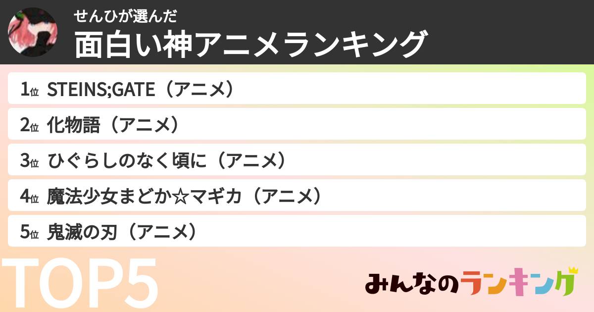せんひさんの「面白い神アニメランキング」