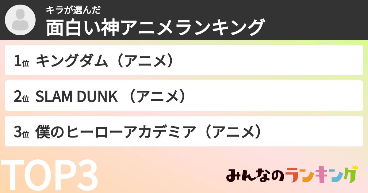キラさんの「面白い神アニメランキング」