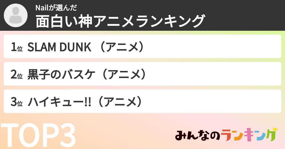 Nailさんの「面白い神アニメランキング」