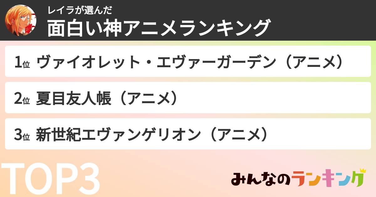 レイラさんの「面白い神アニメランキング」