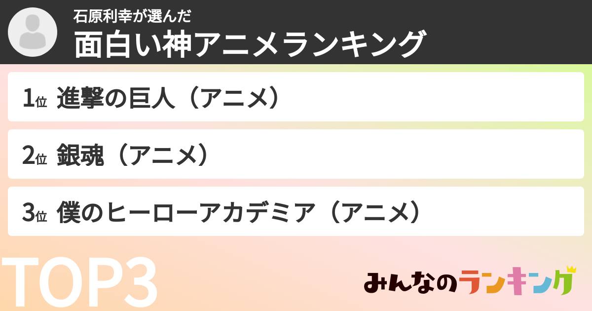 石原利幸さんの「面白い神アニメランキング」
