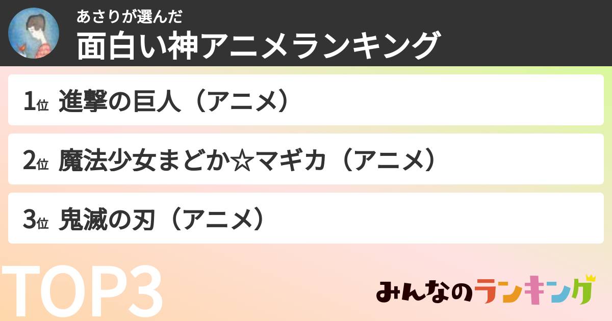 あさりさんの「面白い神アニメランキング」
