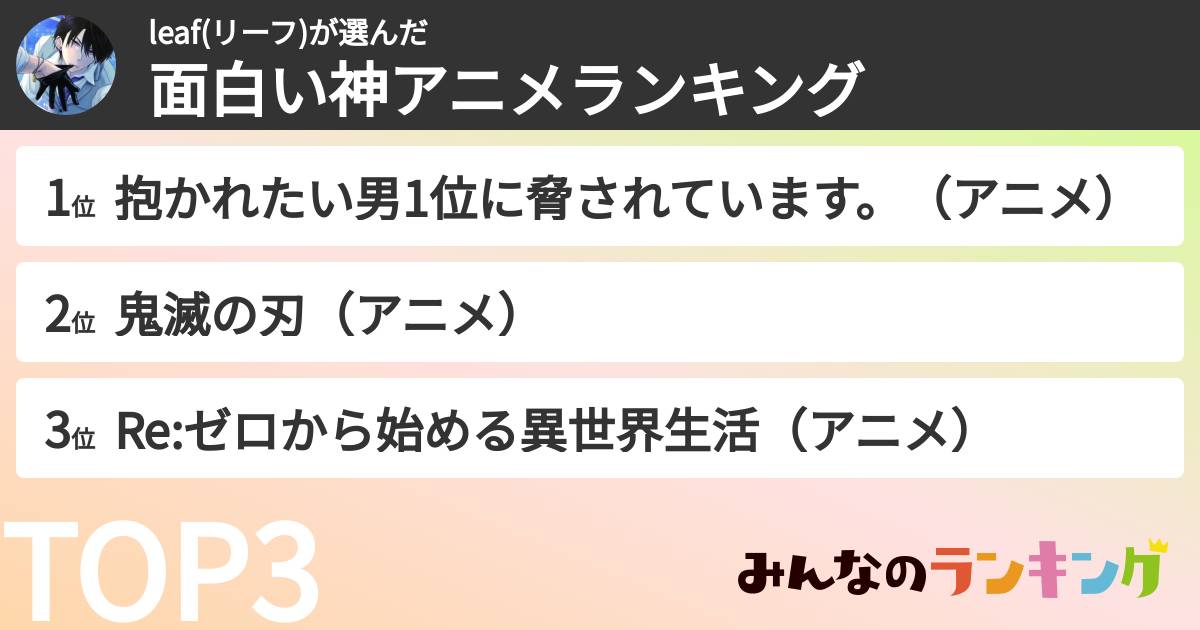 leaf(リーフ)さんの「面白い神アニメランキング」